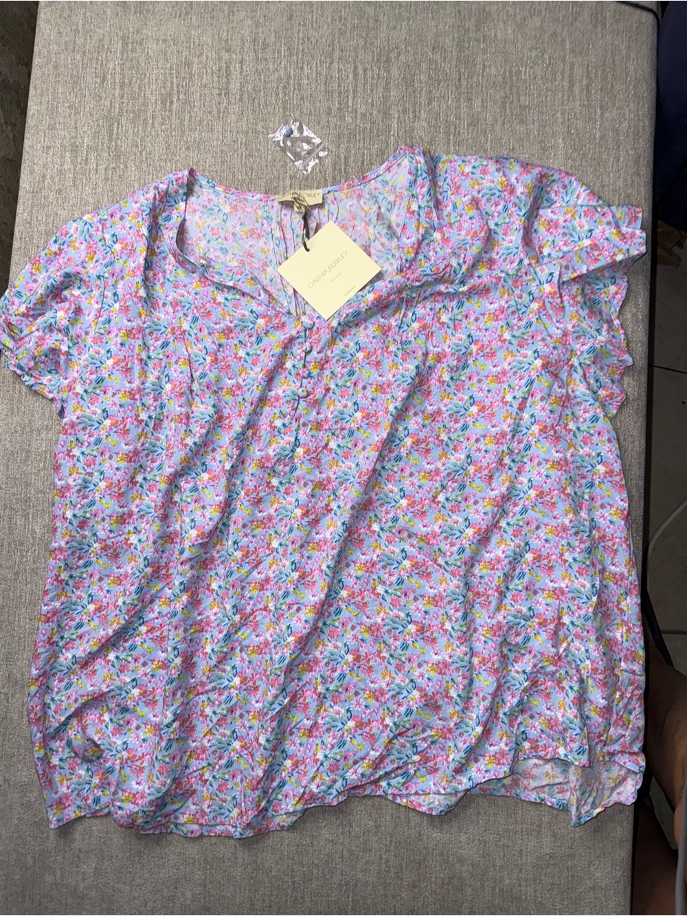 NWT Cynthia Rowley Women’s 3X Floral Ruffle Sleeve Blouse Blue Pink